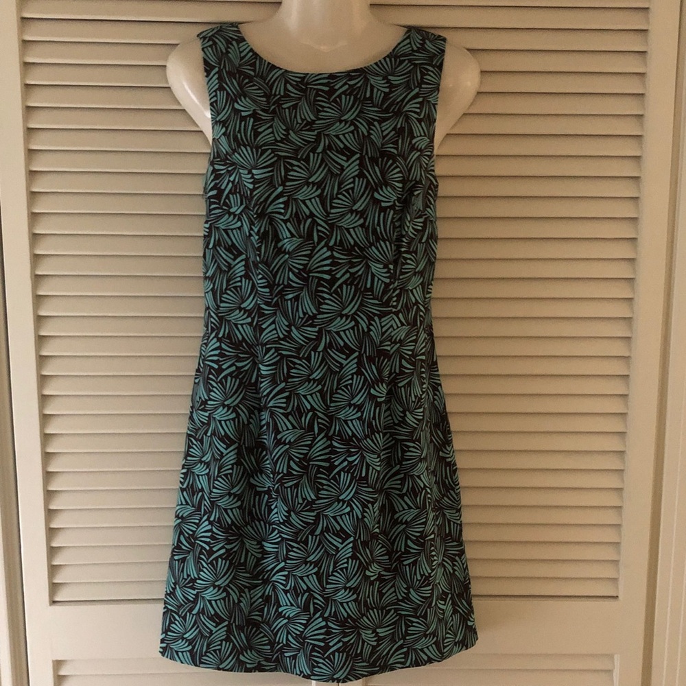 AGB Brown Mini Dress with Teal Leaf Print